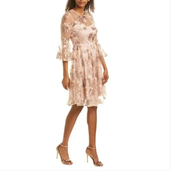 NWT: Eliza J Pink Embroidered Floral Fit & Flare Cocktail Dress - Picture 1 of 4